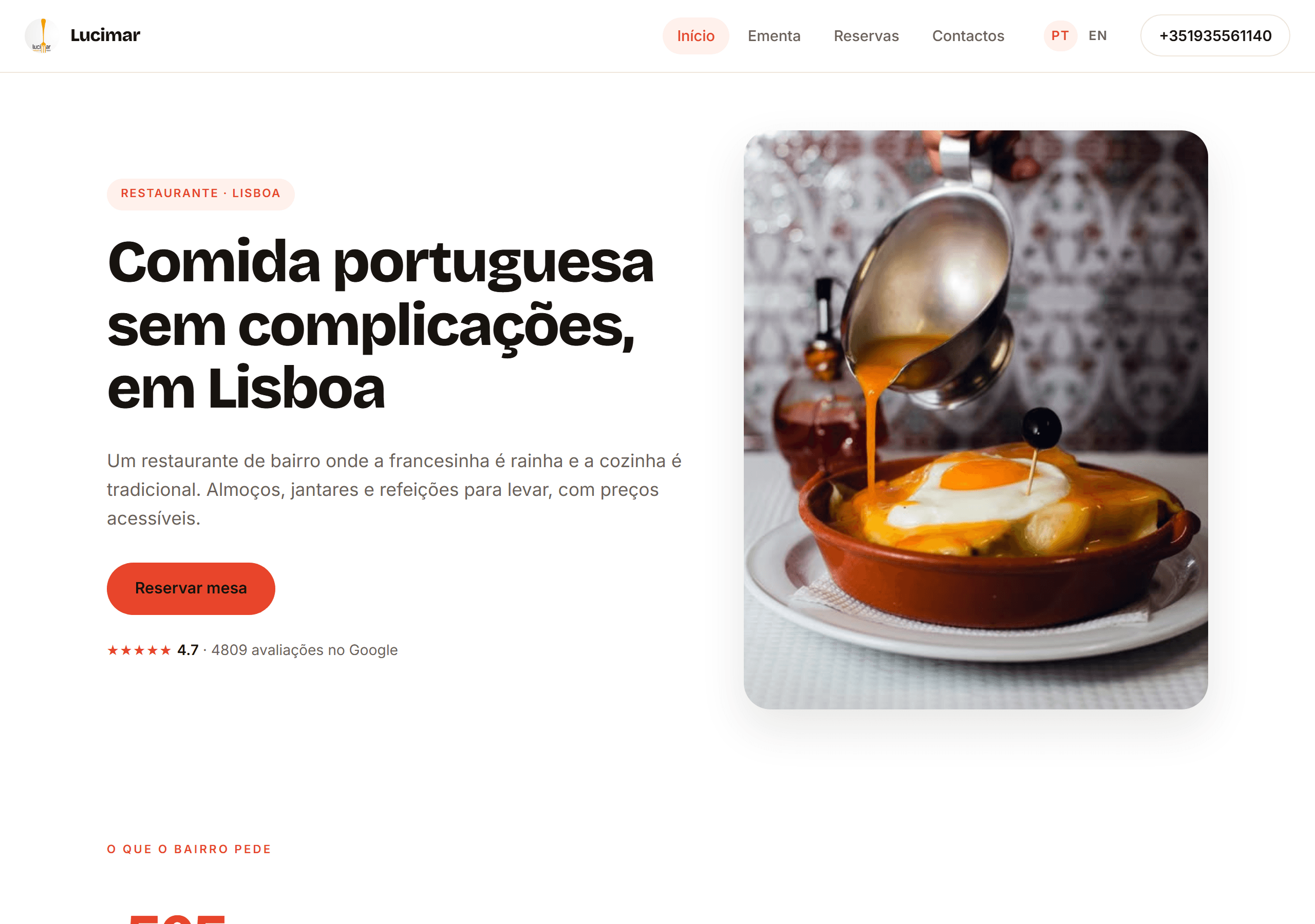 Exemplo de um site criado pela Vittrineo para um restaurante de Lisboa